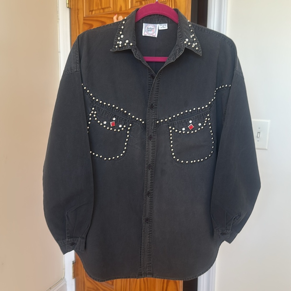 Studded Black Denim Shirt
